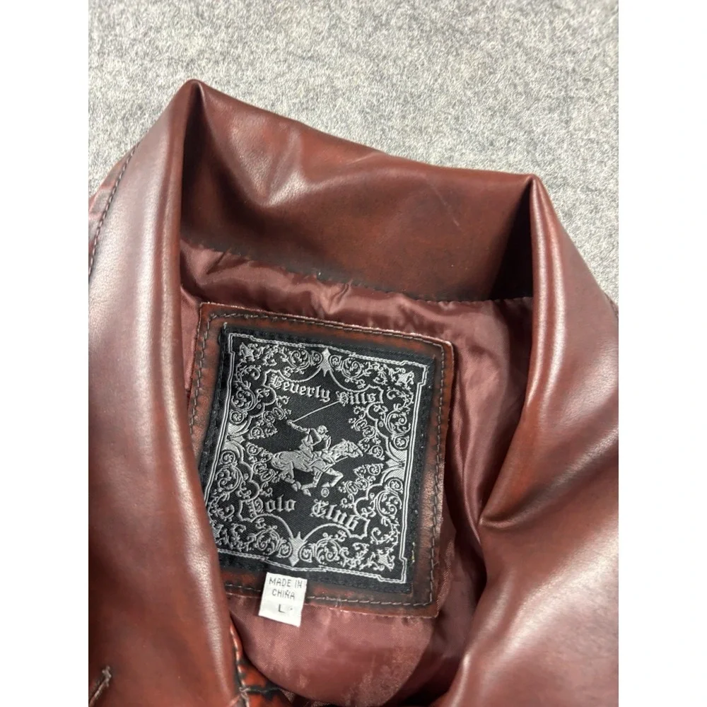 VTG Beverly Hills Polo Club Women L SEE Faux Leather Bomber Jacket 90s Biker Y2K - Picture 5 of 10